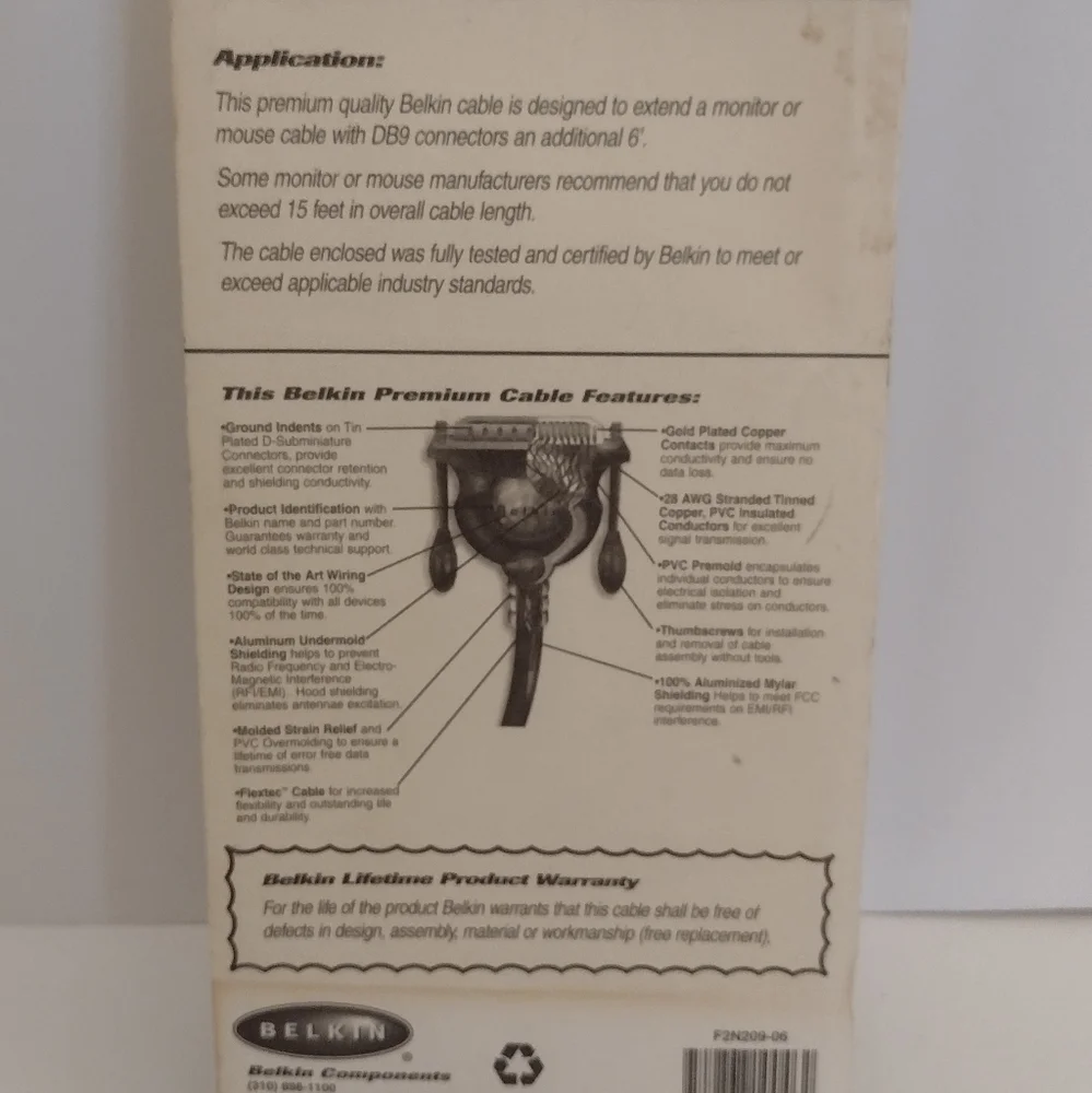 Belkin PC compatible Pro Series extension cable 6ft.. New